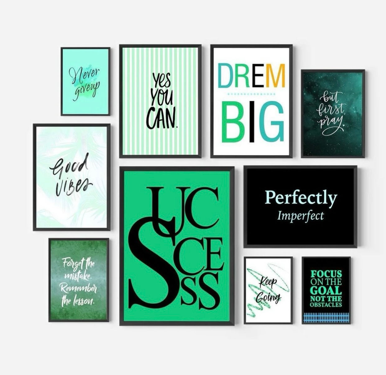 Inspirational Wall Art10-Piece Set - Positive Quotes and Playful Designs