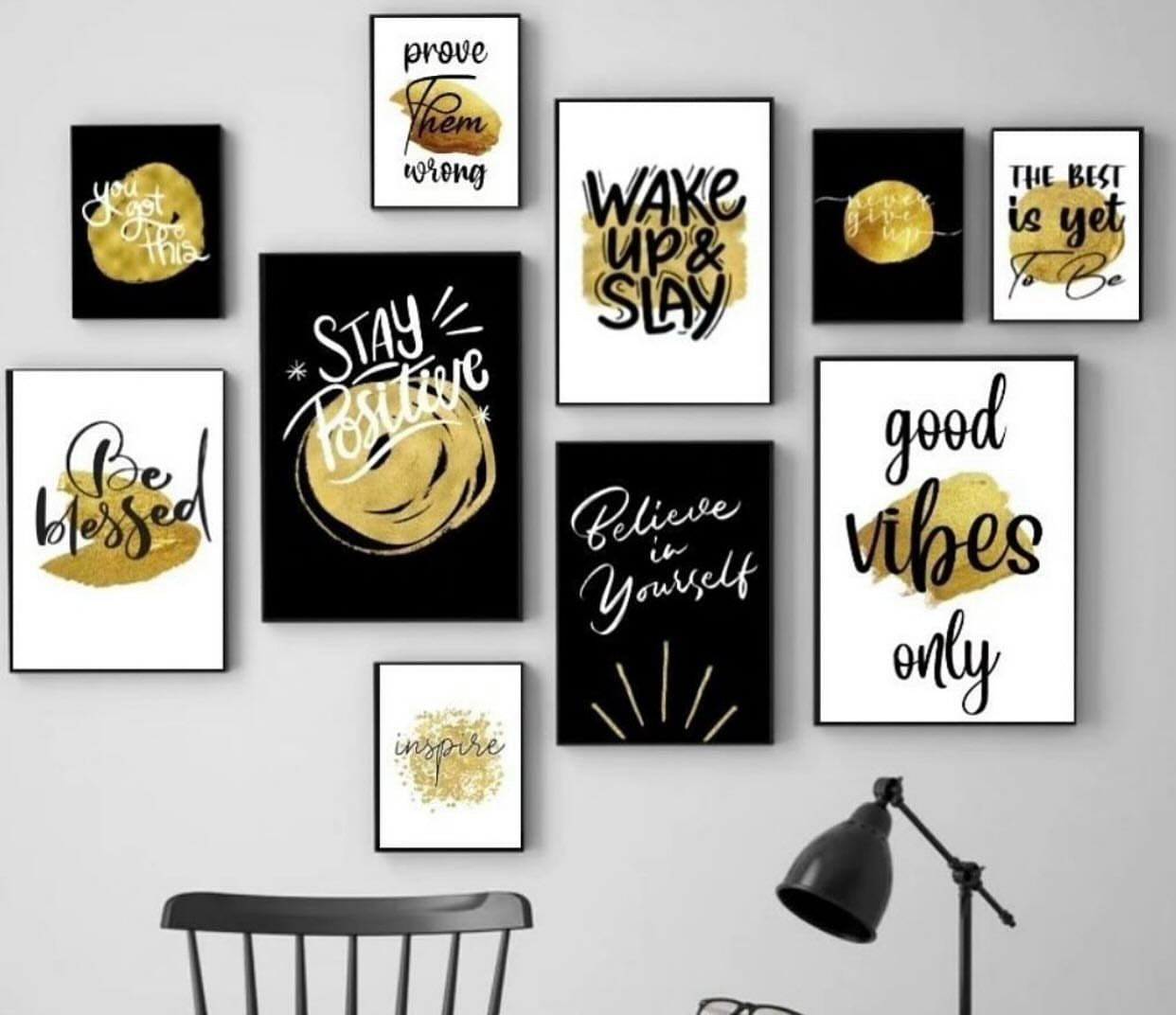 Modern 10-Piece Yellow & Black Motivational Wall
Art Set