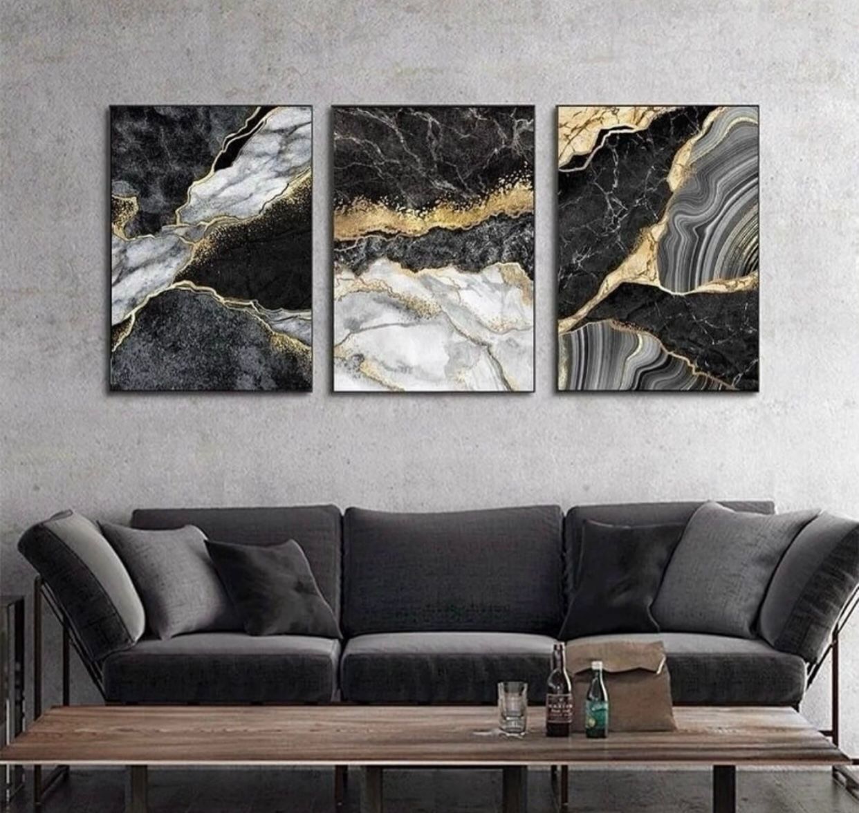 Premium 3-Piece Abstract Marble Wall Art Set