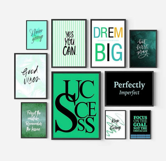 Inspirational Wall Art10-Piece Set - Positive Quotes and Playful Designs