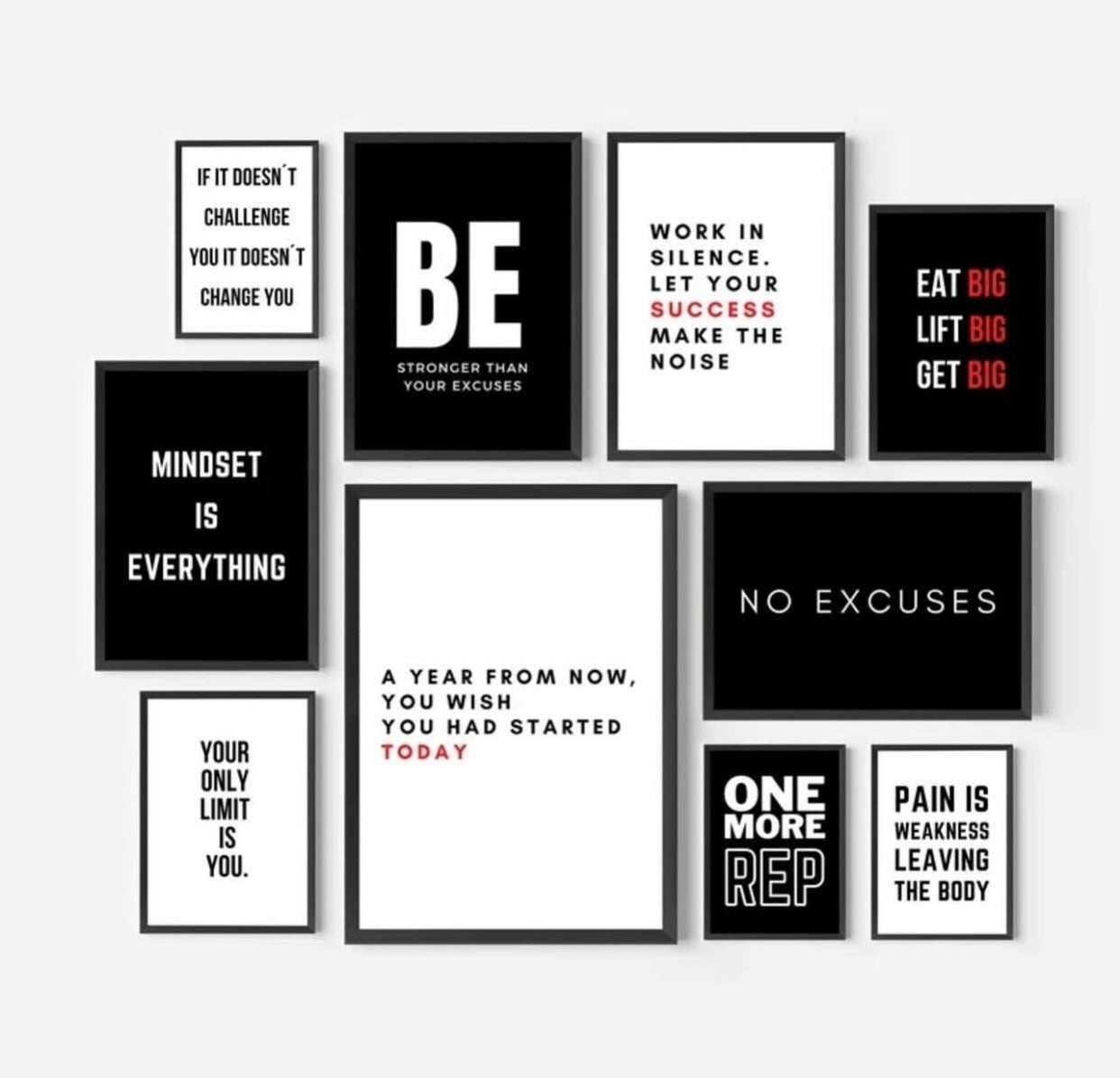 Inspirational Wall Art10-Piece Set - Positive Quotes and Playful Designs