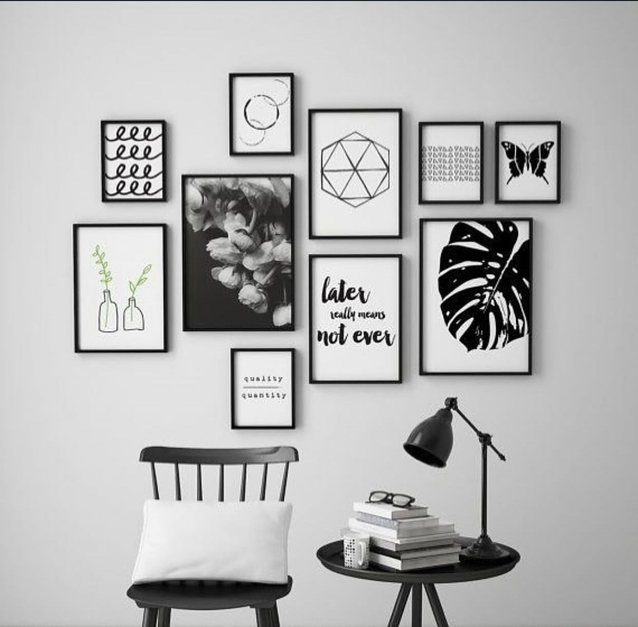 Modern 10-Piece Yellow & Black Motivational Wall Art Set