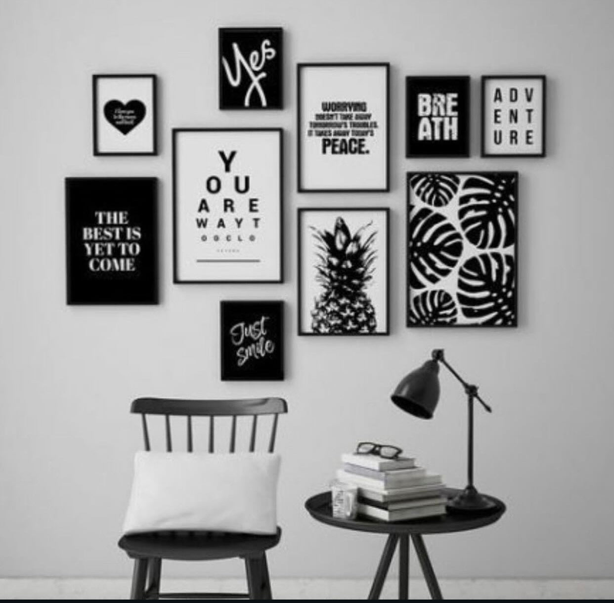 Modern 10-Piece Yellow & Black Motivational Wall Art Set