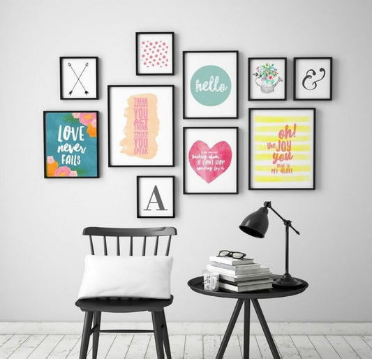 Colorful Inspirational Wall Art9- Piece Set - Positive Quotes and Playful Designs