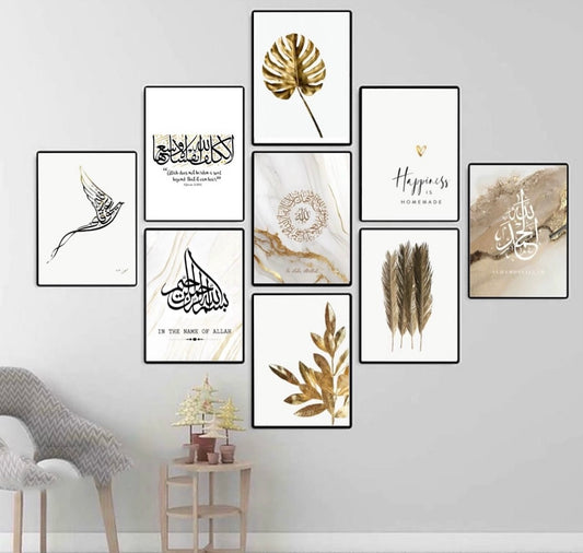 Vibrant 9 Pieces Islamic Wall Art frames set decor for Home & Office
