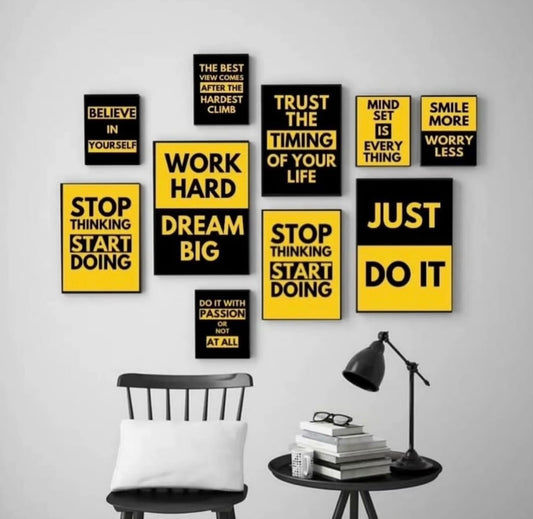 Modern 10-Piece Yellow & Black Motivational Wall
Art Set