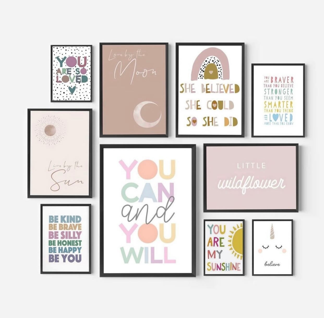 Inspirational Wall Art10-Piece Set - Positive Quotes and Playful Designs