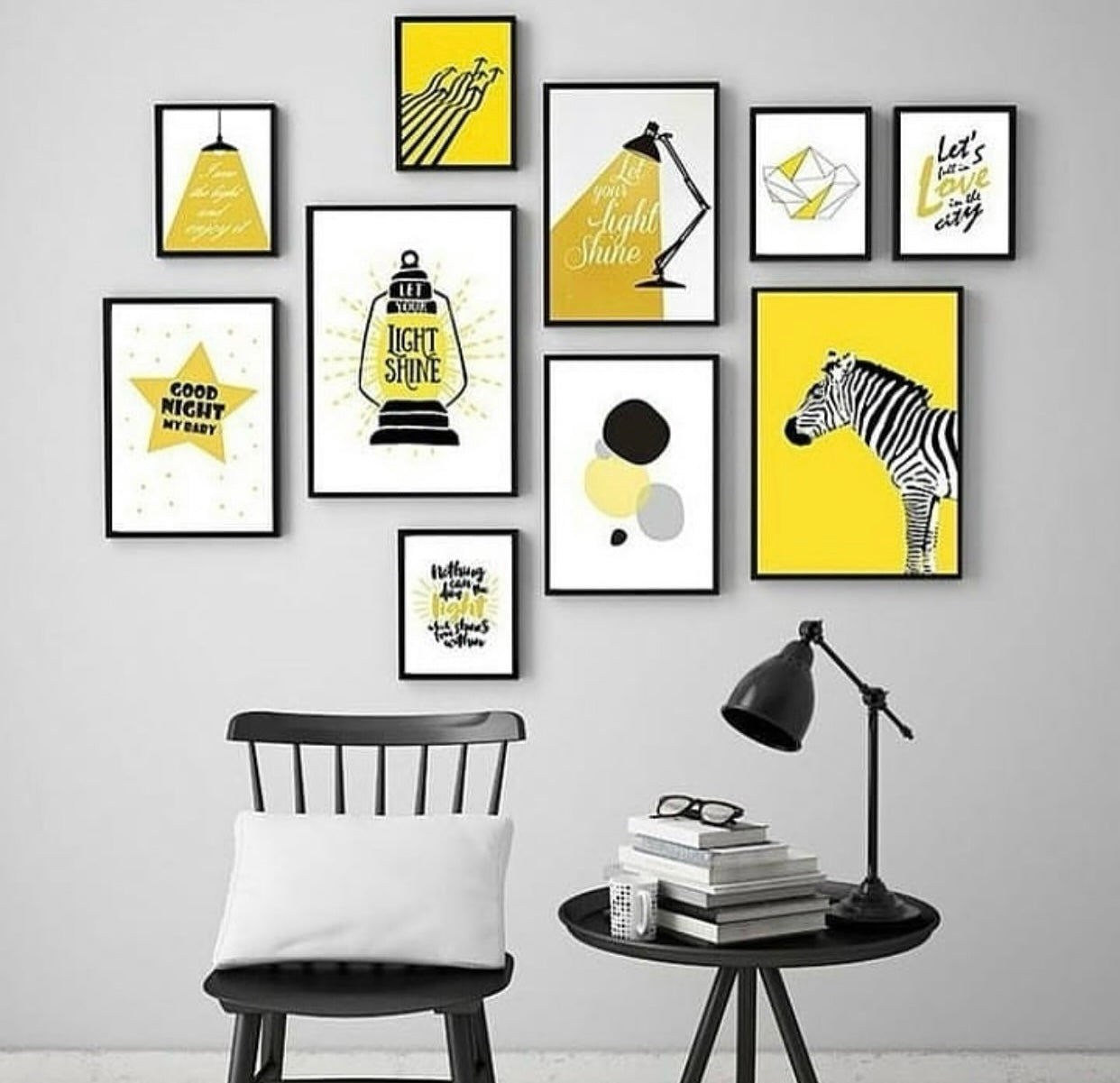 Modern 10-Piece Yellow & Black
Motivational Wall Art Set
